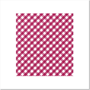 Cranberry Pink and White Check Gingham Plaid Posters and Art